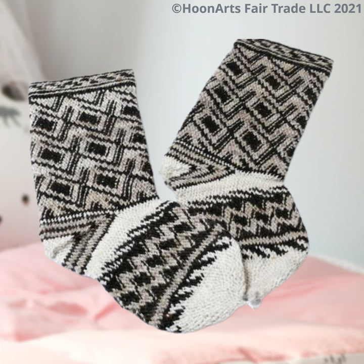 Pamir Slipper Socks ("Jurab"), Hand Spun Wool Yarn, Natural Colors-Fair Trade - HoonArts - 8