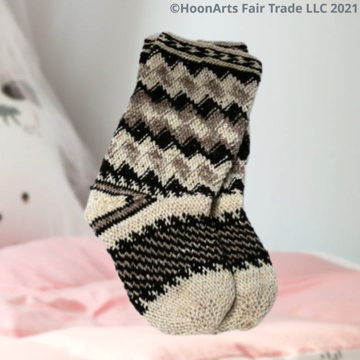 Pamir Slipper Socks ("Jurab"), Hand Spun Wool Yarn, Natural Colors-Fair Trade - HoonArts - 2