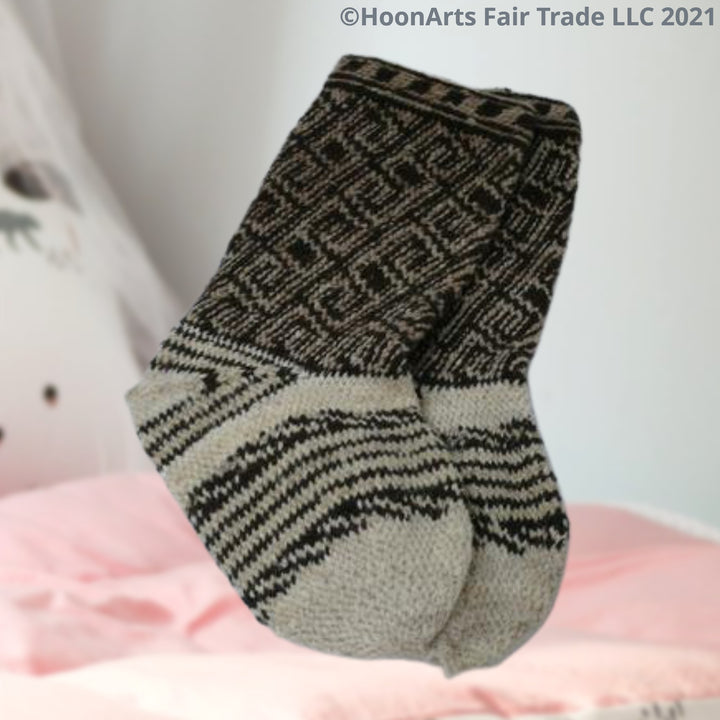 Pamir Slipper Socks ("Jurab"), Hand Spun Wool Yarn, Natural Colors-Fair Trade - HoonArts - 7