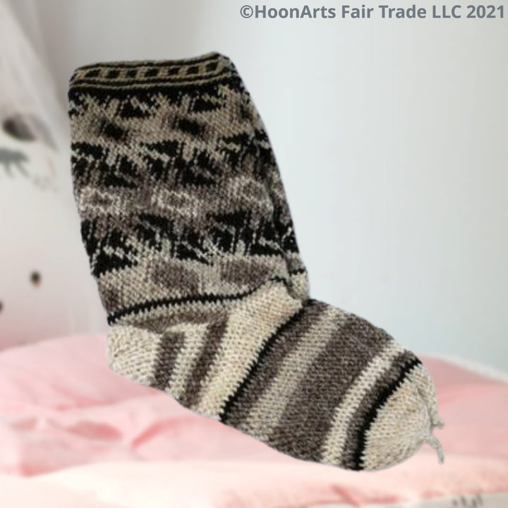 Pamir Slipper Socks ("Jurab"), Hand Spun Wool Yarn, Natural Colors-Fair Trade - HoonArts - 4