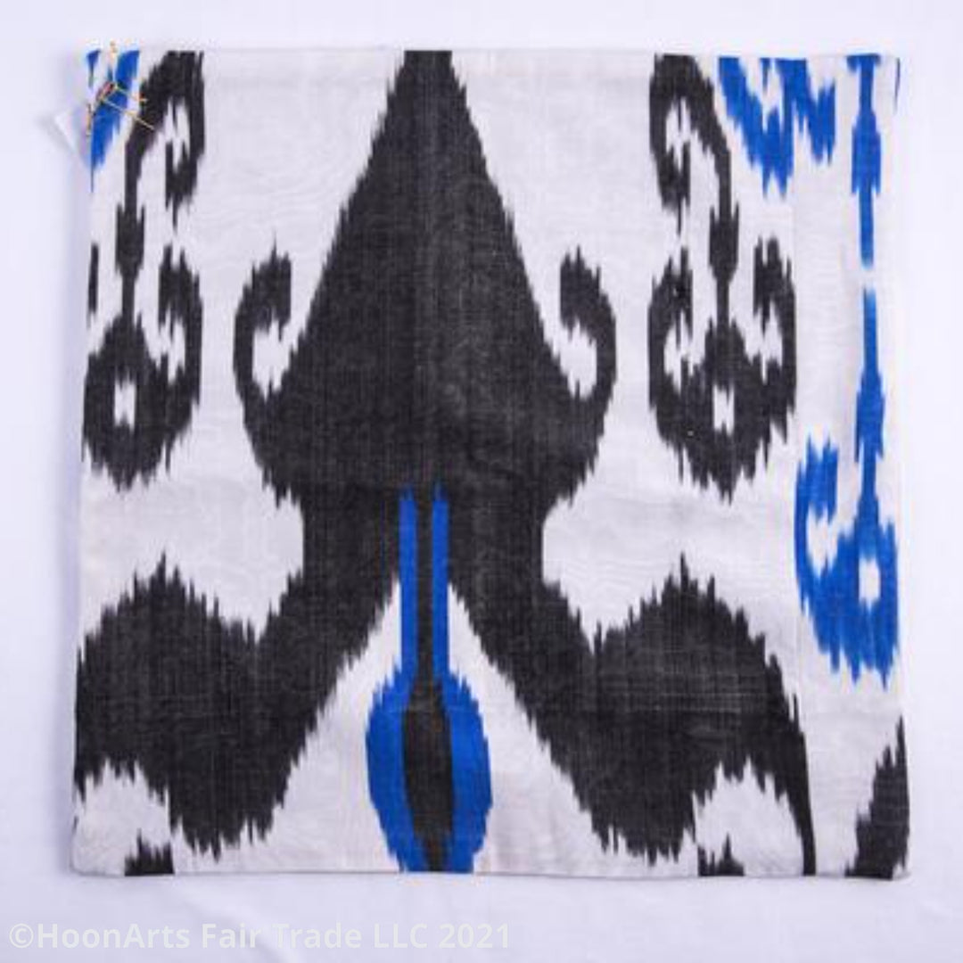 Ikat and Suzani Embroidery Pillow Cover, "Anor" (Pomegranate) - HoonArts - 5