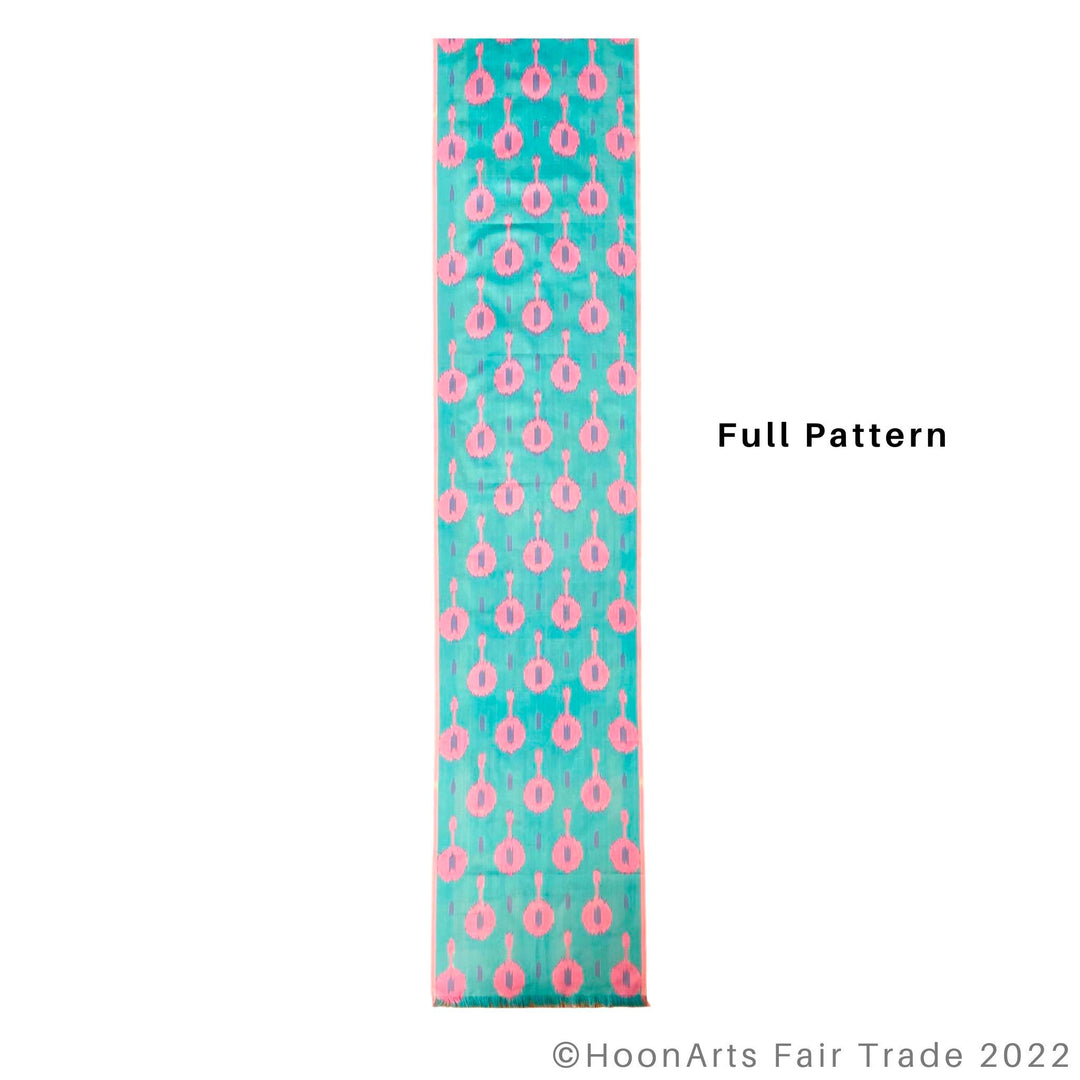 Turquoise & Pink Handwoven Ikat Scarf