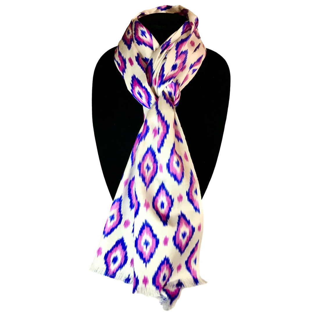 Uzbek Handwoven Silk Ikat Scarf-Purple & Blue