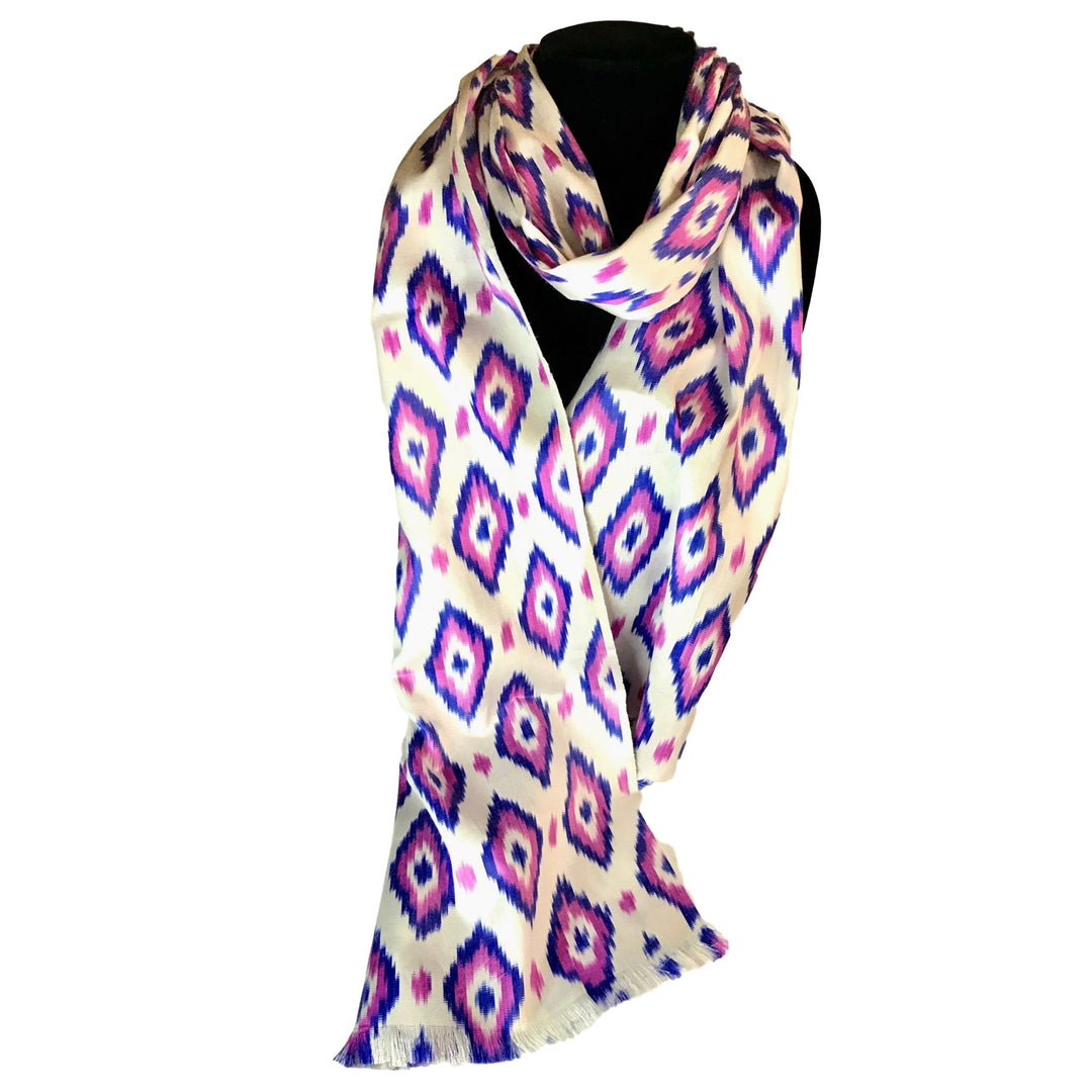 Silk Ikat Scarf from Uzbekistan-Purple & Blue | HoonArts