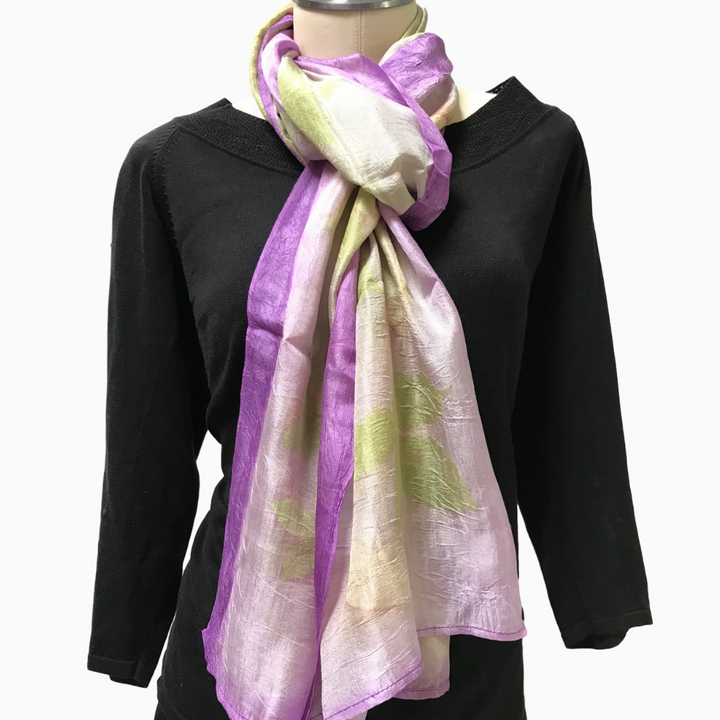 Handmade Silk Eco-printed Purple Scarf from Kyrgyzstan
