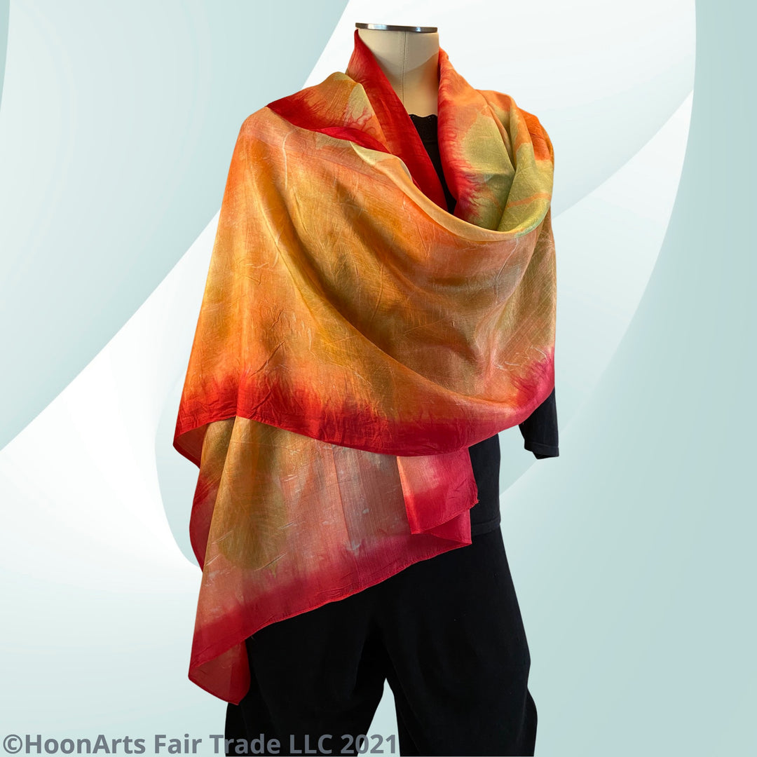 Eco-Printed Silk Scarf - Red | HoonArts 16