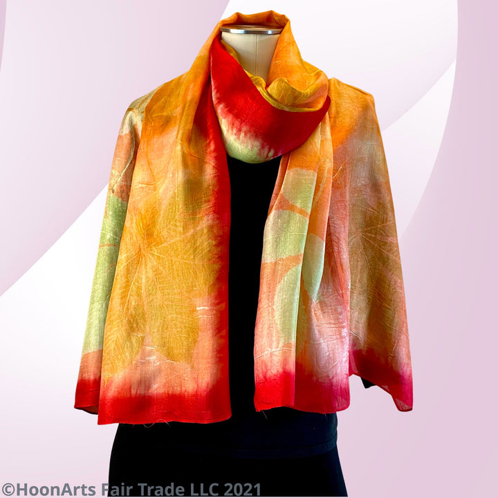Eco-Printed Silk Scarf - Red | HoonArts 7