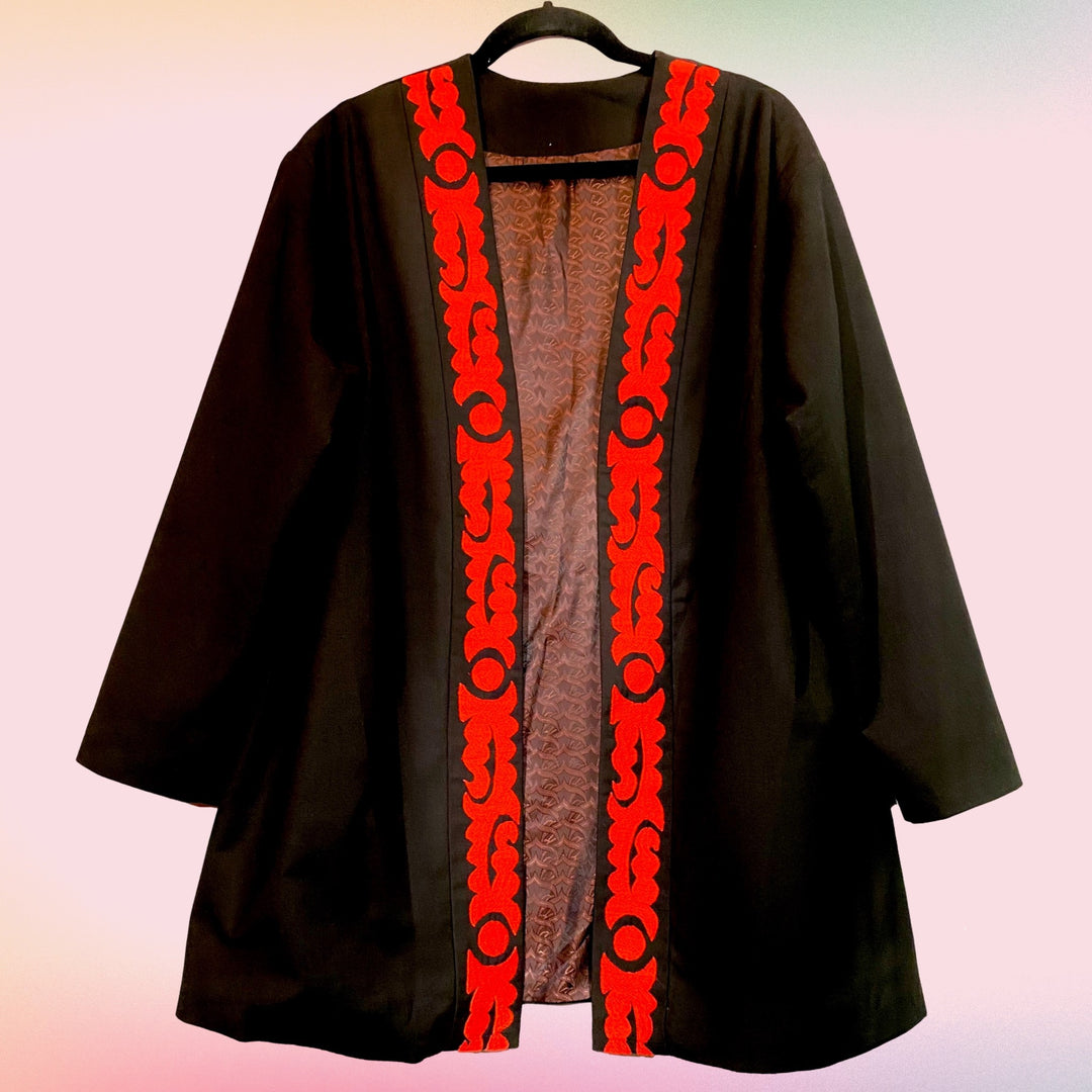 Hand Embroidered Cardigan Jacket with Tree & Moon Embroidery Pattern