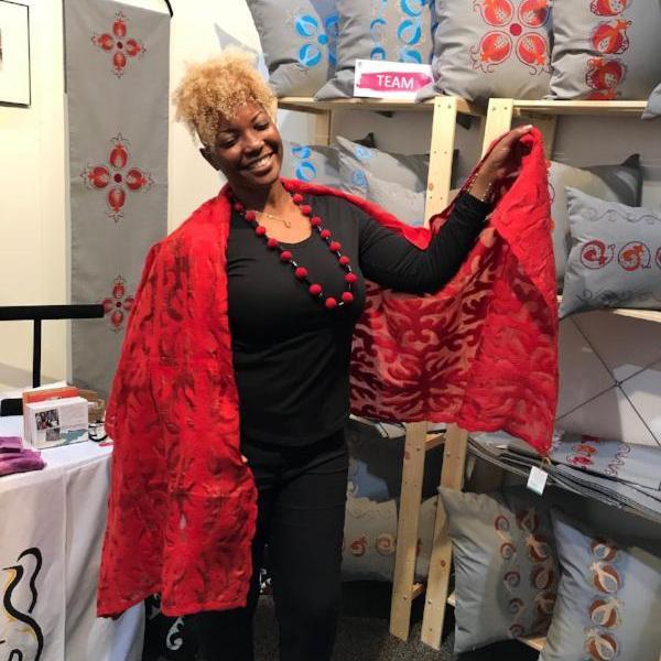 Elegant red silk felted Kyrgyz shawl