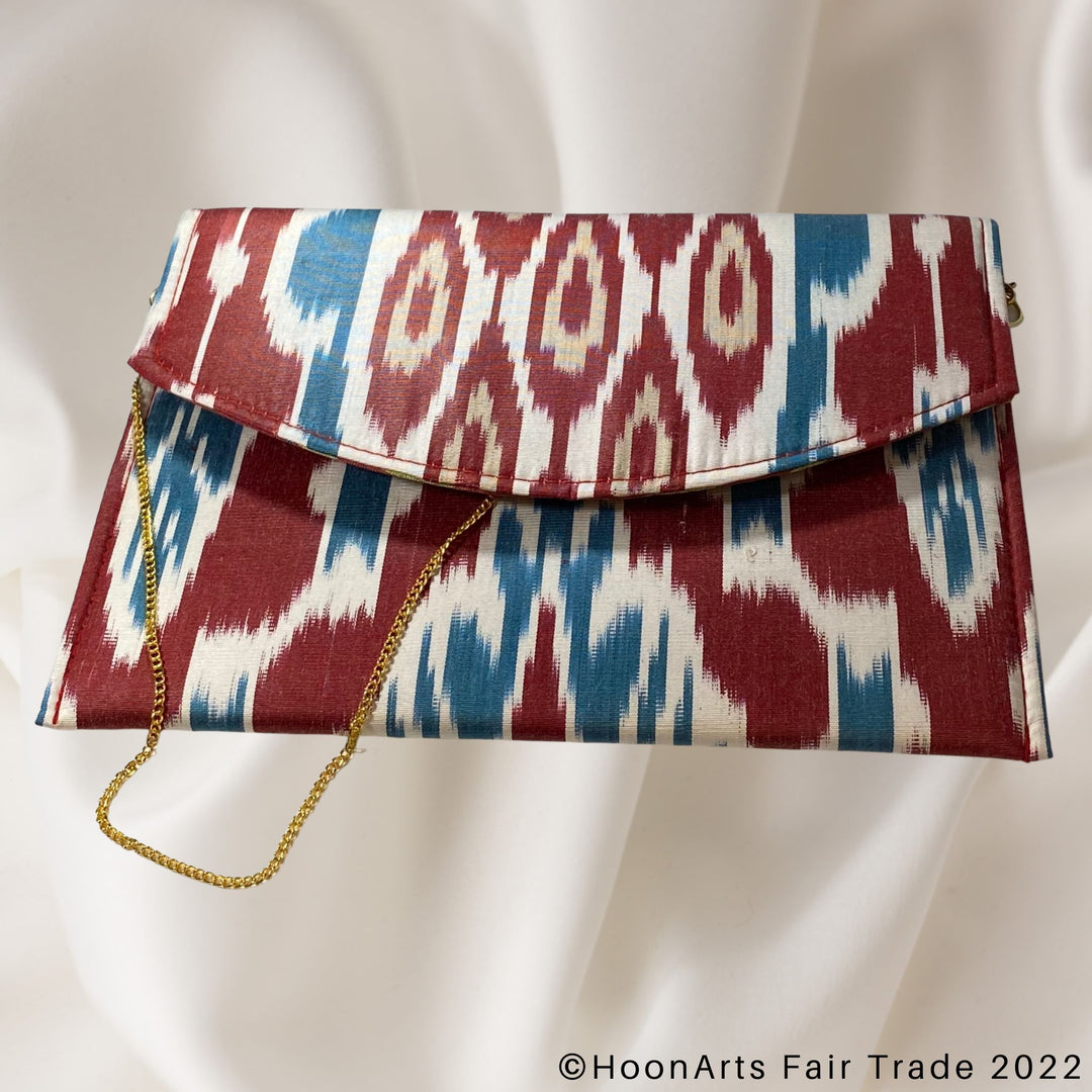 Red, White & Blue Ikat Clutch front view