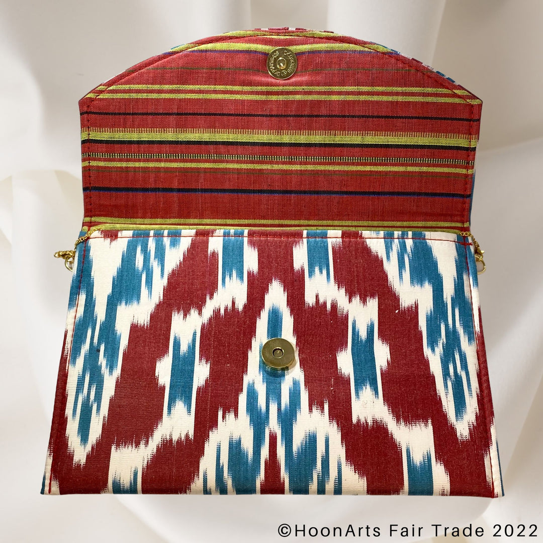 Red, White & Blue Ikat Clutch open cover