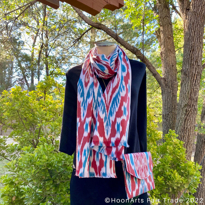 Red, White & Blue Ikat Clutch outdoor full outfit