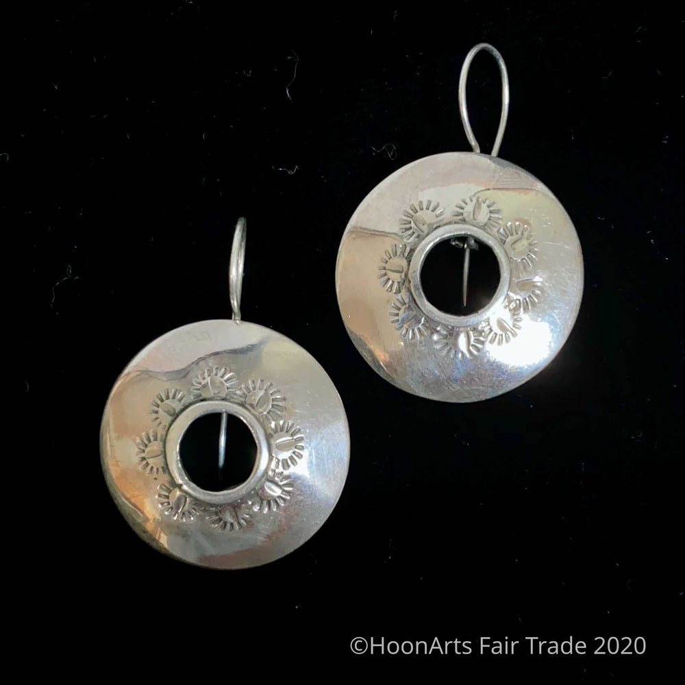 Round Silver Earrings from Kyrgyzstan-Bowl with Center Hole -"Leila"