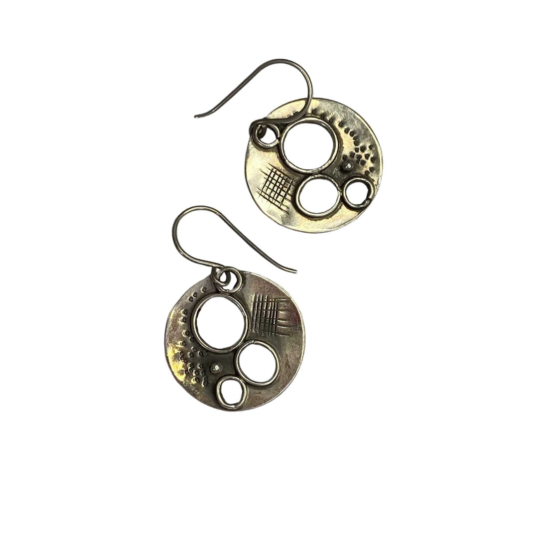 Round Sterling Silver Earrings with Cut-Outs from Kyrgyz Master-"Aida" 2