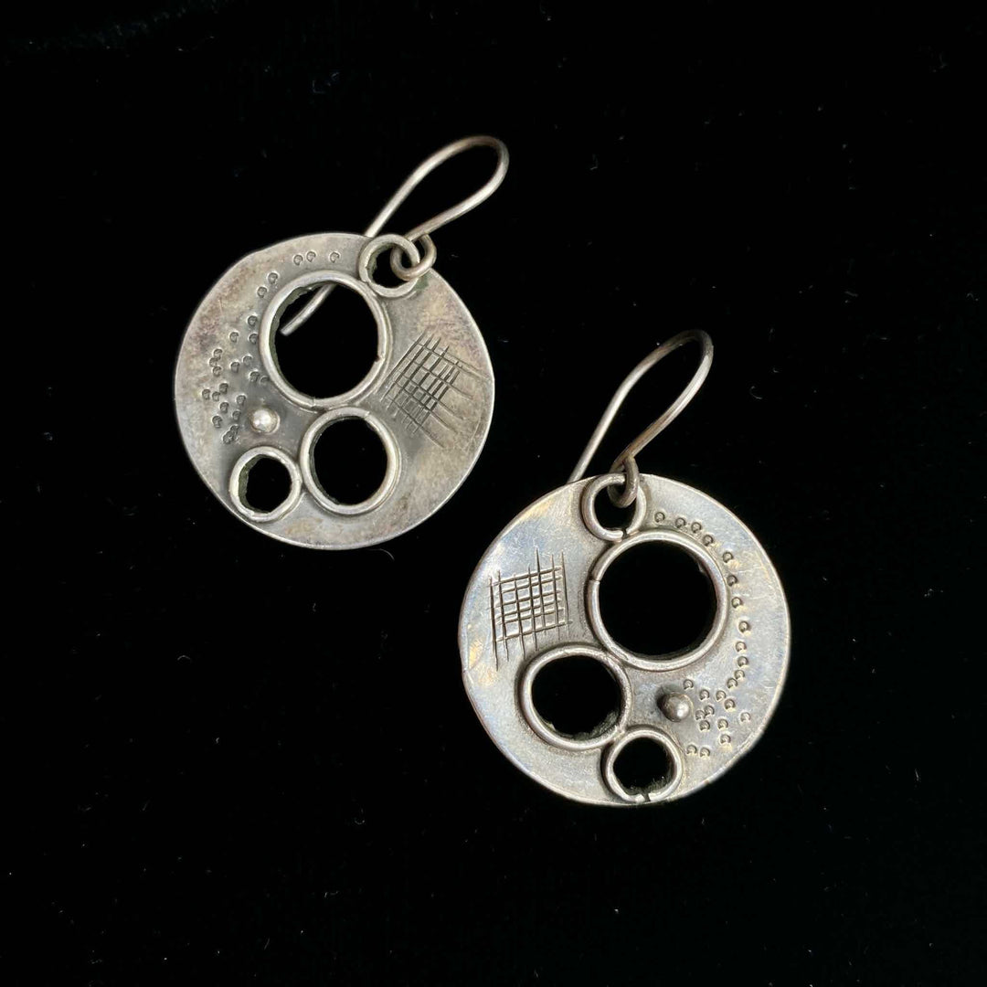 Round Sterling Silver Earrings with Cut-Outs from Kyrgyz Master-"Aida" 1