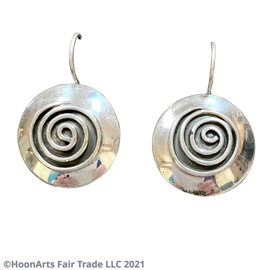 Round Silver Earrings with Eternity Spiral from Krygyzstan-"Zamira" 4