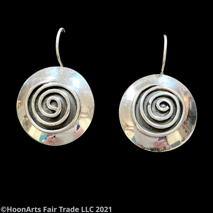 Round Silver Earrings with Eternity Spiral from Krygyzstan-"Zamira" 3