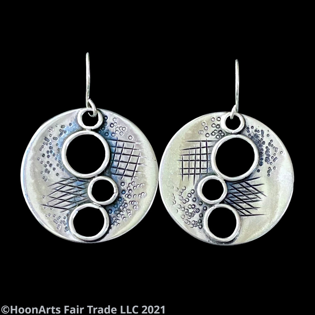 Round Sterling Silver Earrings with Cut-Outs from Kyrgyz Master-"Aida" 3