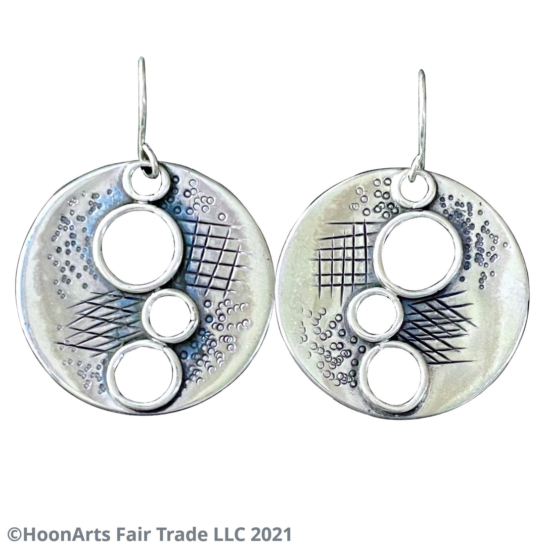 Round Sterling Silver Earrings with Cut-Outs from Kyrgyz Master-"Aida" 4