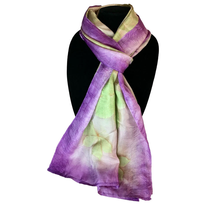 Kyrgyz Eco-Printed Silk Scarf, Purple Accents