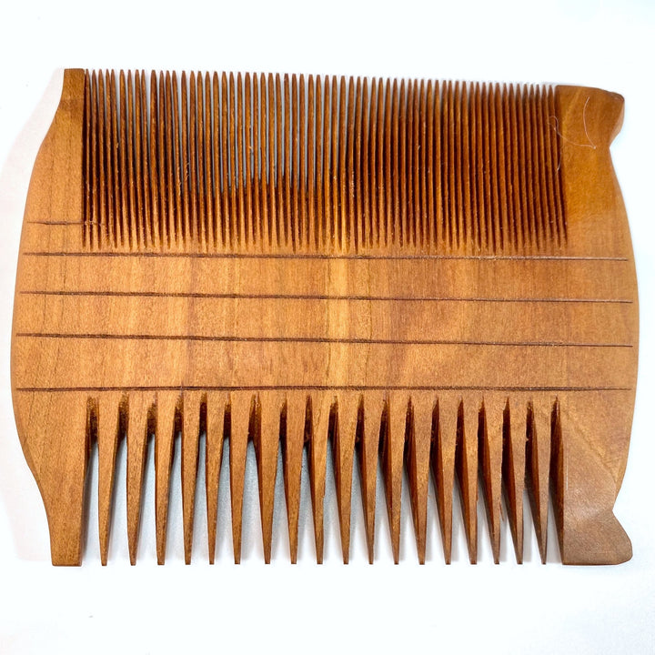 Large (Exact Size) Apricot Wood Replica of Ancient Egyptian Two-Sided Comb on White Background