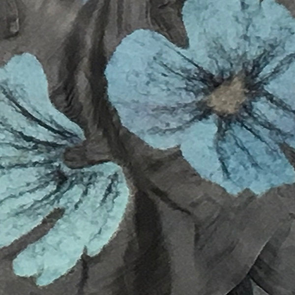 Silk and Felted Scarf, Turquoise Poppies on Grey