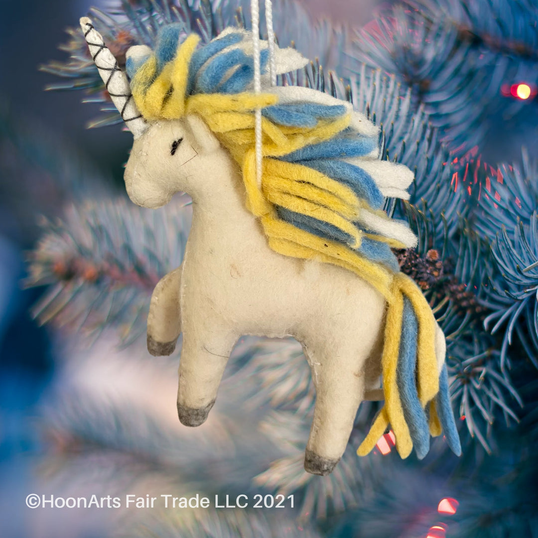 Handmade Felted Christmas Ornament - Unicorn