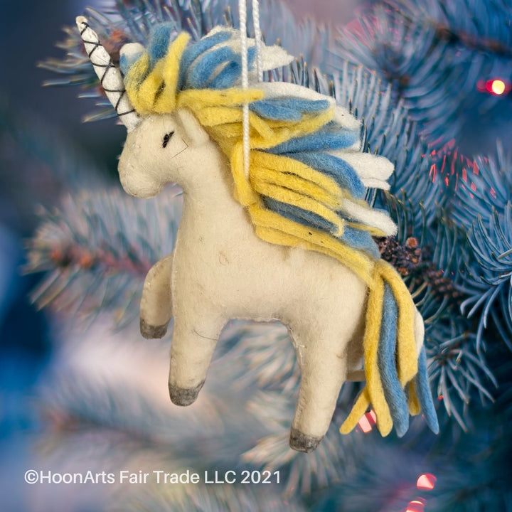 Handmade Felted Christmas Ornament - Unicorn