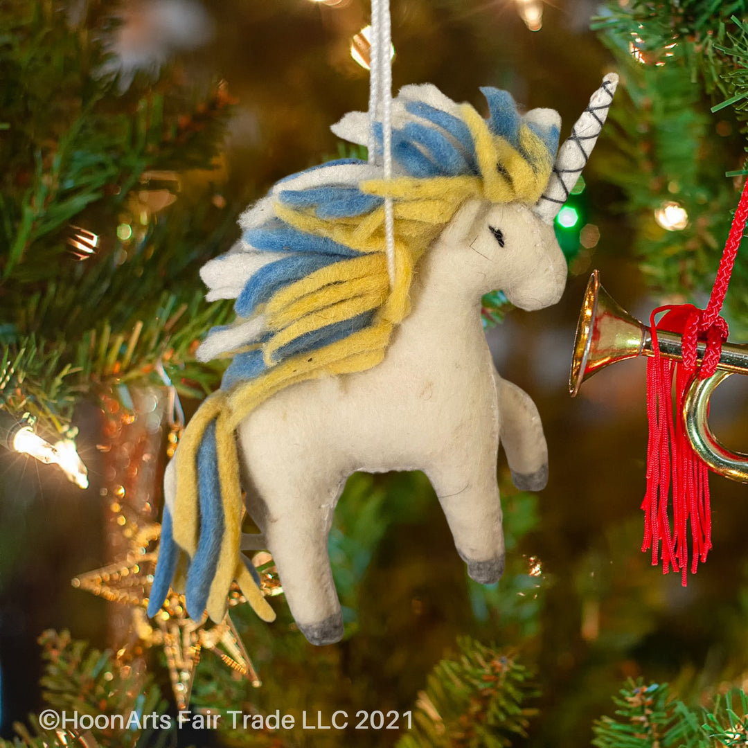 Handmade Felted Christmas Ornament - Unicorn