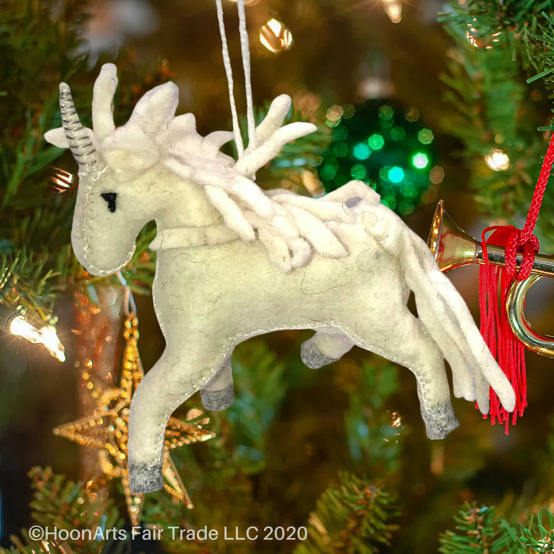 Handmade Felt Christmas Ornament-All White Unicorn | HoonArts