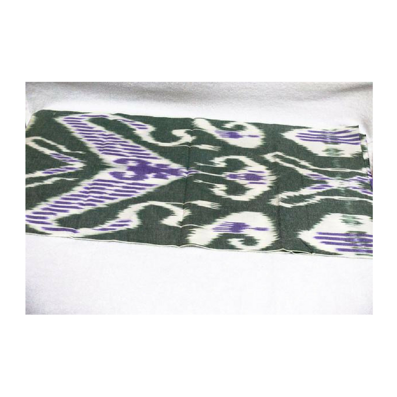 Hand-dyed, Handwoven,Ikat Fabric, Cotton White, Green and Purple - HoonArts - 1