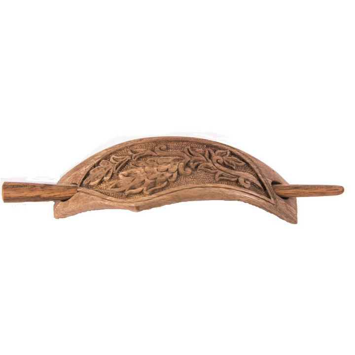 Hand Carved Ornamental Wooden Barrettes Hair Stick - Walnut- Fair Trade - HoonArts - 3