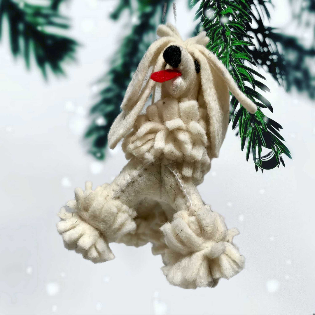 Handmade Felted Christmas Ornament from Kyrgyzstan - Poodle