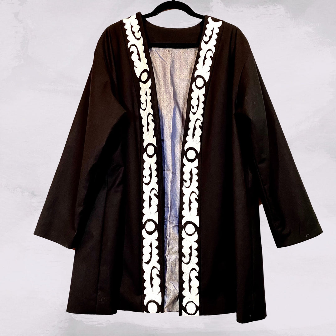 Hand Embroidered Cardigan Jacket with Tree & Moon Embroidery Pattern