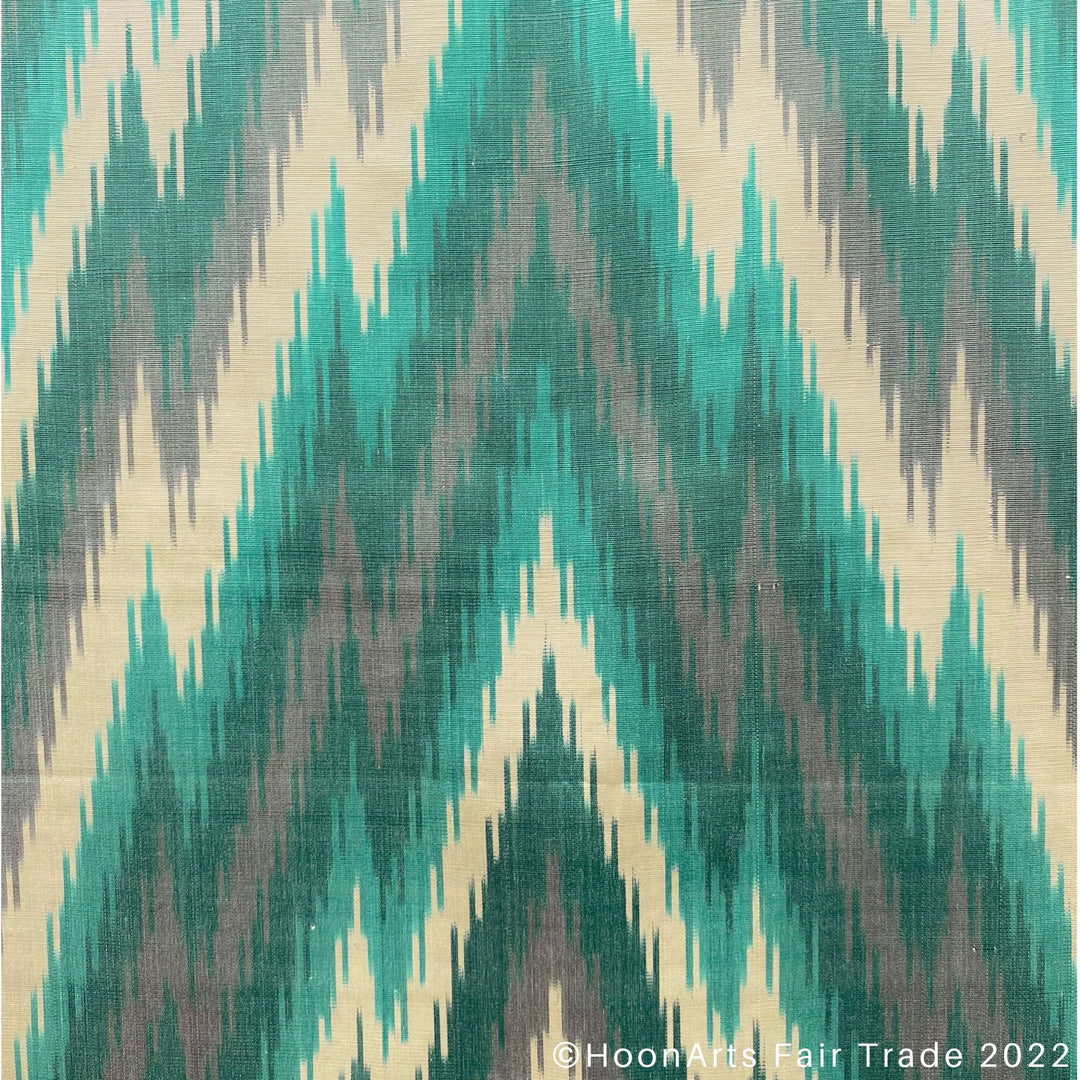 Turquoise & Grey Arrow Handwoven Ikat Scarf closeup pattern