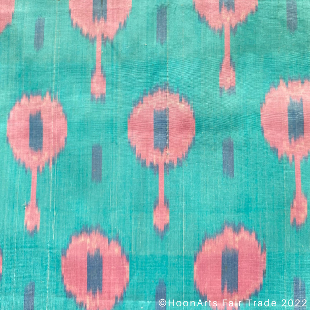 Turquoise & Pink Handwoven Ikat Scarf closeup pattern