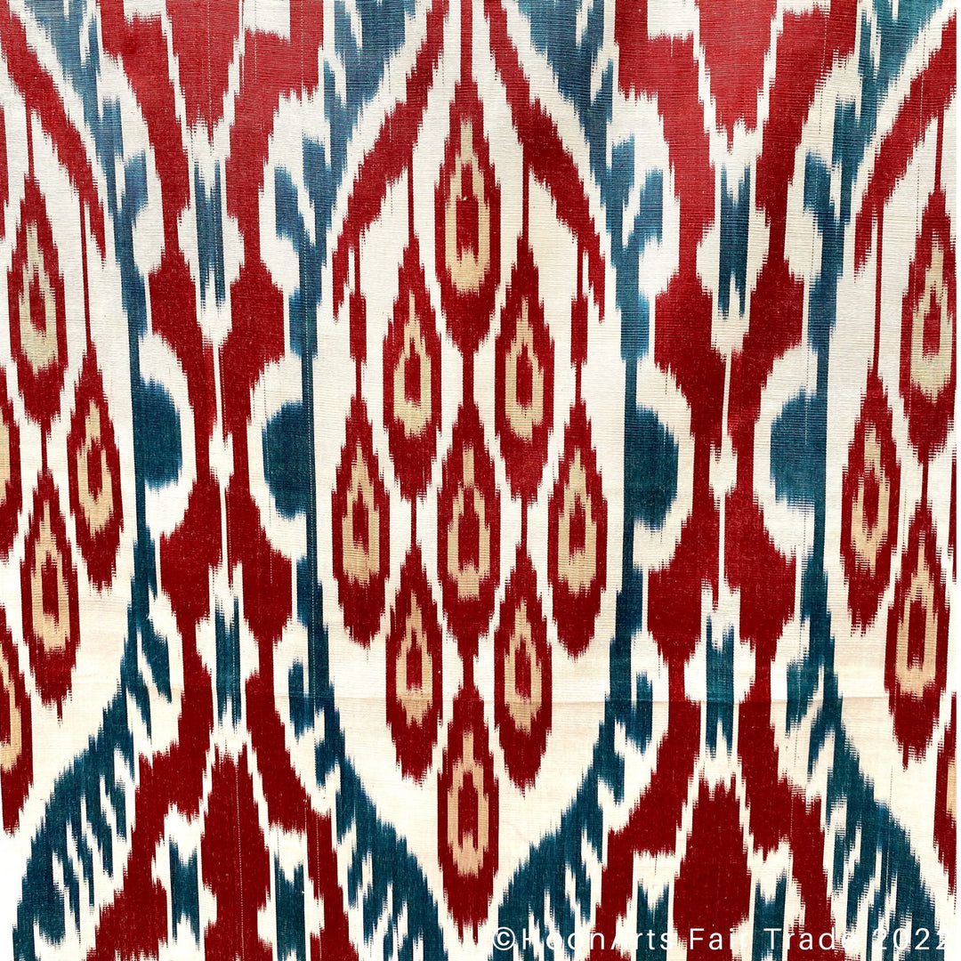 Red Blue & White Ikat Scarf closeup pattern