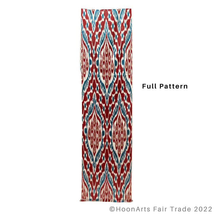 Red Blue & White Ikat Scarf full pattern