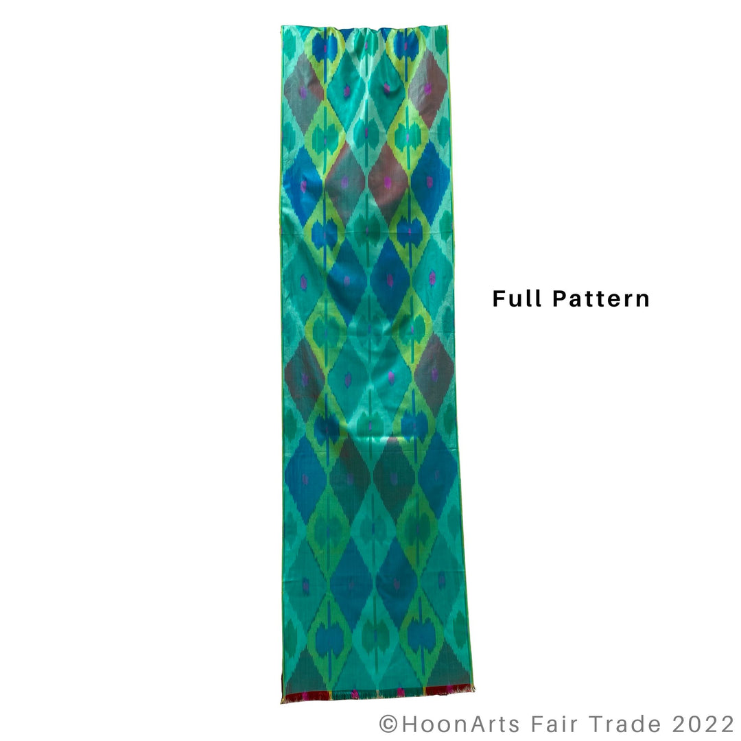 Green Diamonds All Silk Ikat Scarf full pattern
