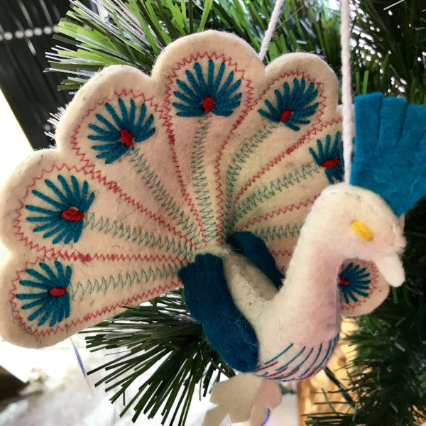 Handmade Felted Christmas Ornament from Kyrgyzstan-Peacock