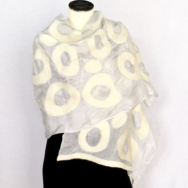 White Kyrgyz Nuno-Felted Silk Shawl from Seven Sisters