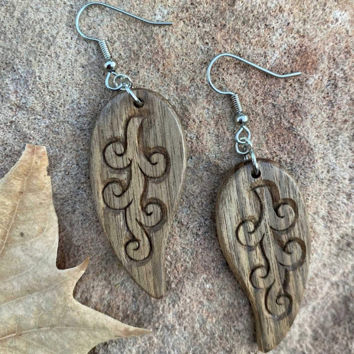 Hand Carved Wooden Earrings-Tree Pattern