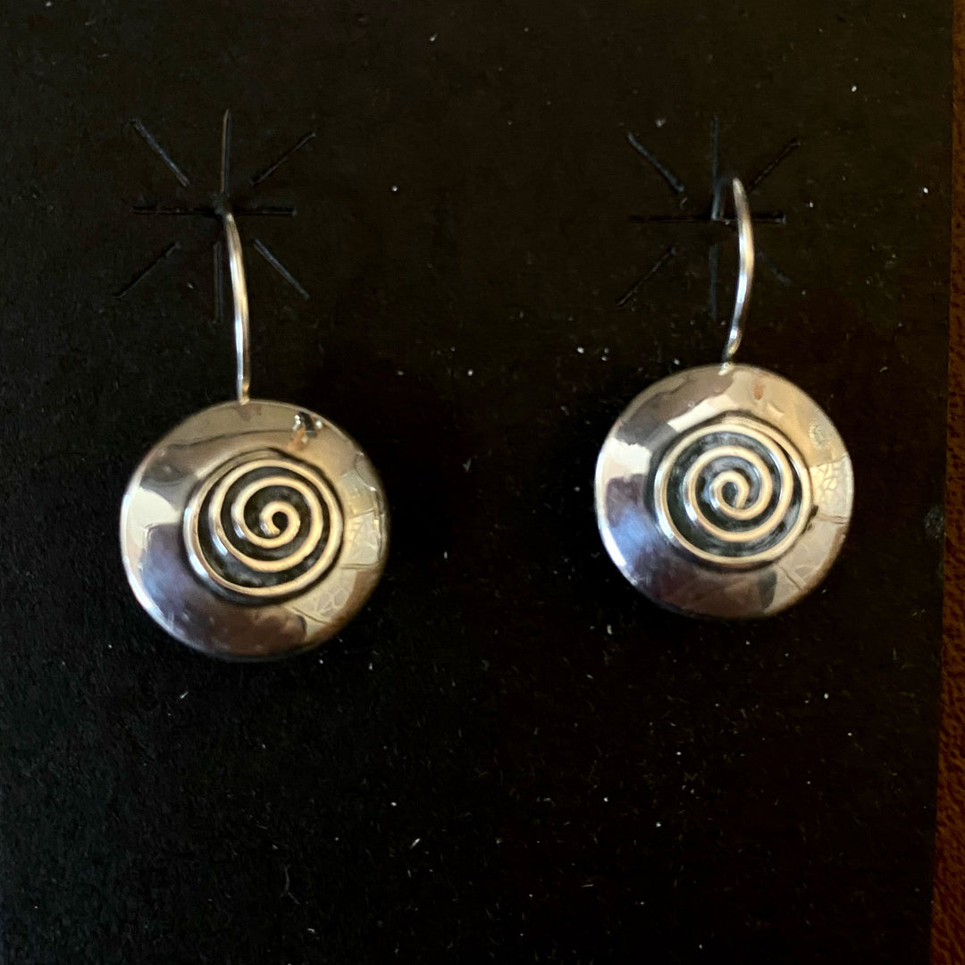 Small Round Silver Earrings with Eternity Spiral from Krygyzstan-"Zamira"