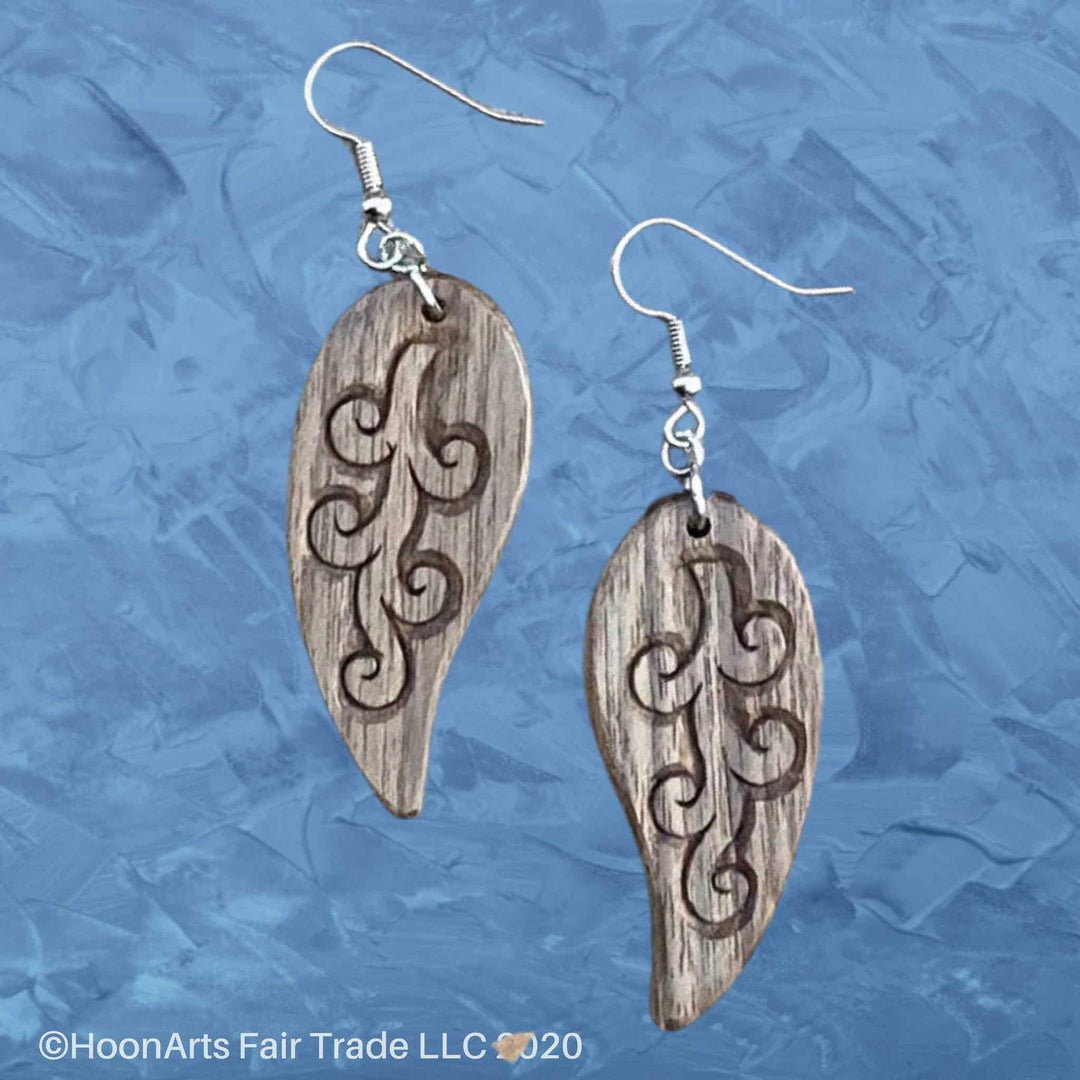 Hand Carved Wooden Earrings-Tree Pattern