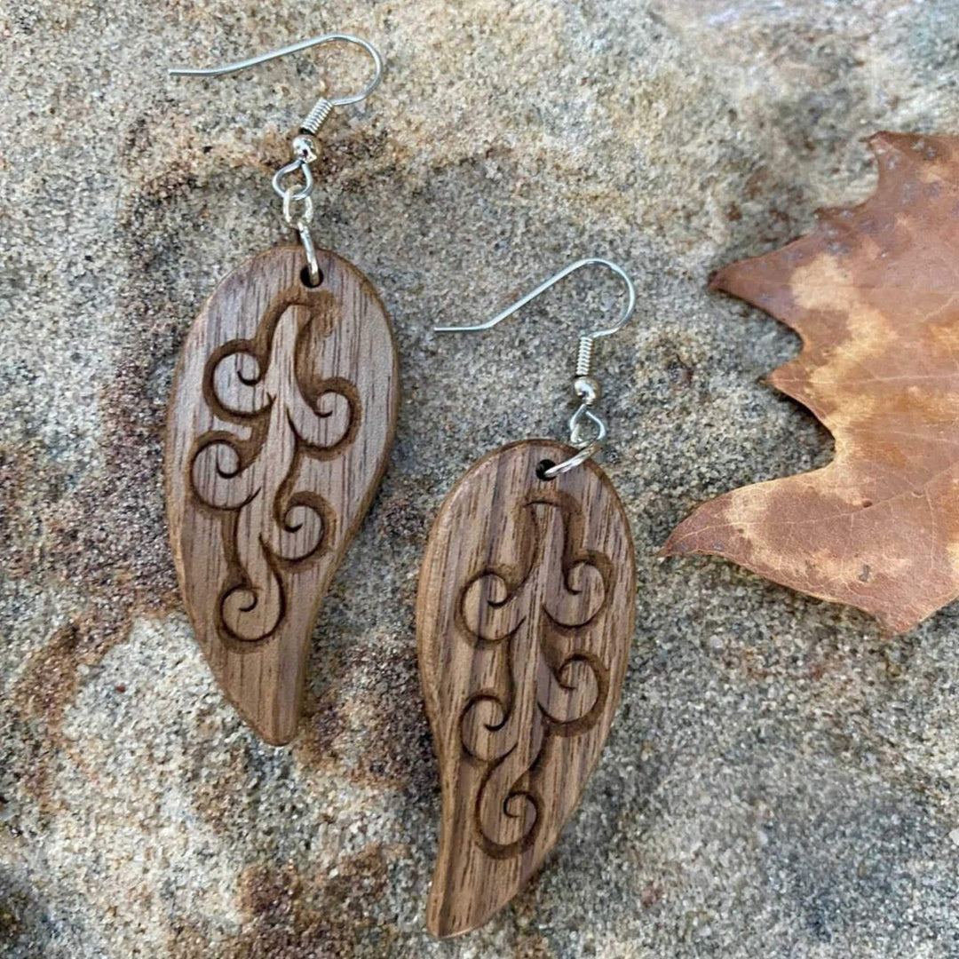 Hand Carved Wooden Earrings-Tree Pattern