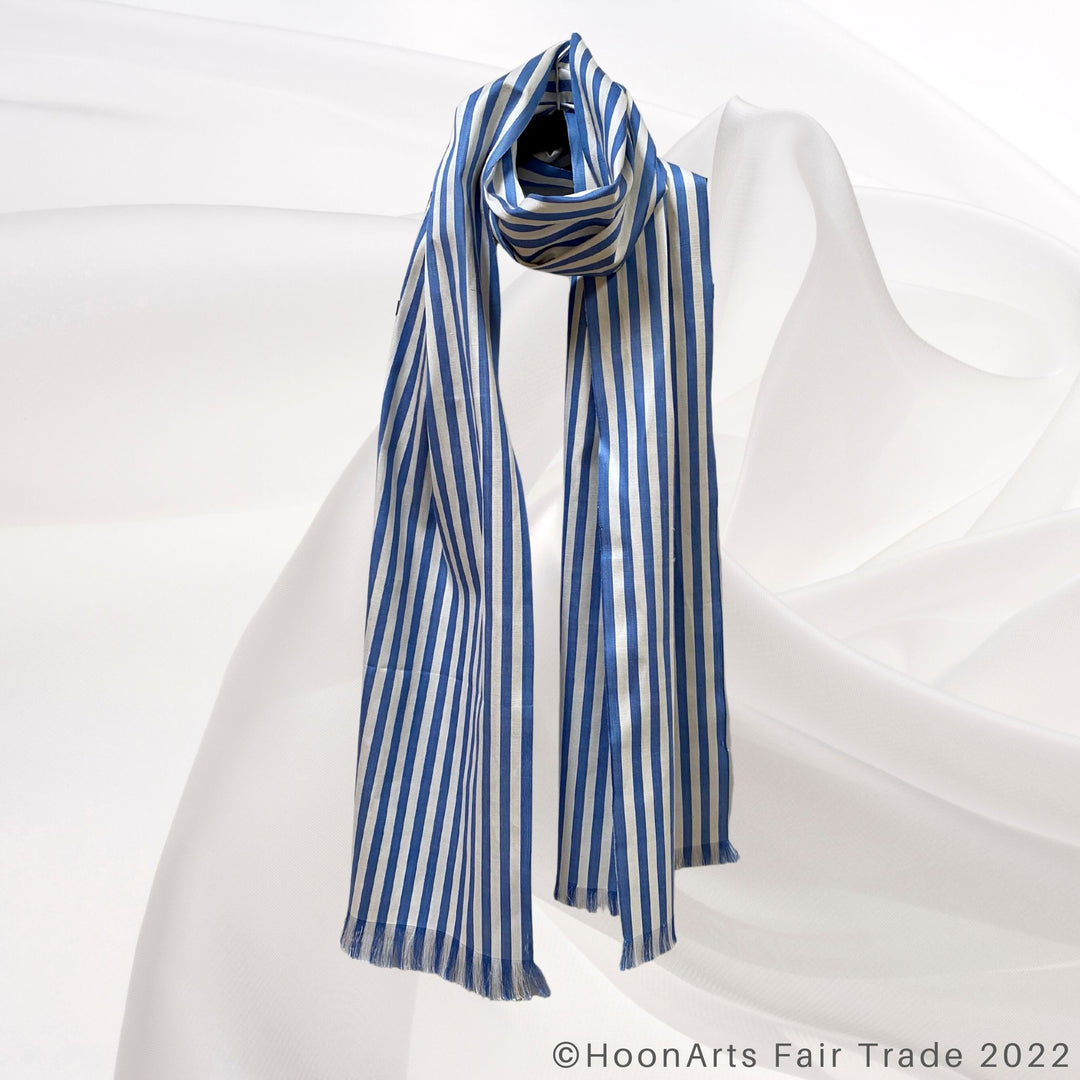 Blue & White Striped Ikat Scarf wrap around neck