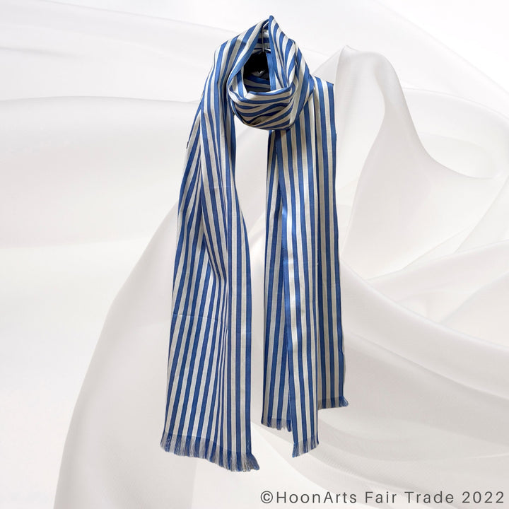 Blue & White Striped Ikat Scarf wrap around neck