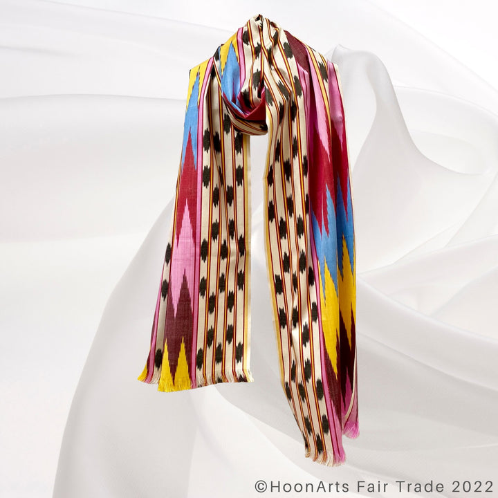 Multicolor Ribbon Pattern Ikat Scarf wrap around neck